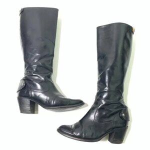 FRYE Jackie Zip Knee High Tall Leather Riding Boots Black Heeled Womens Size 7.5